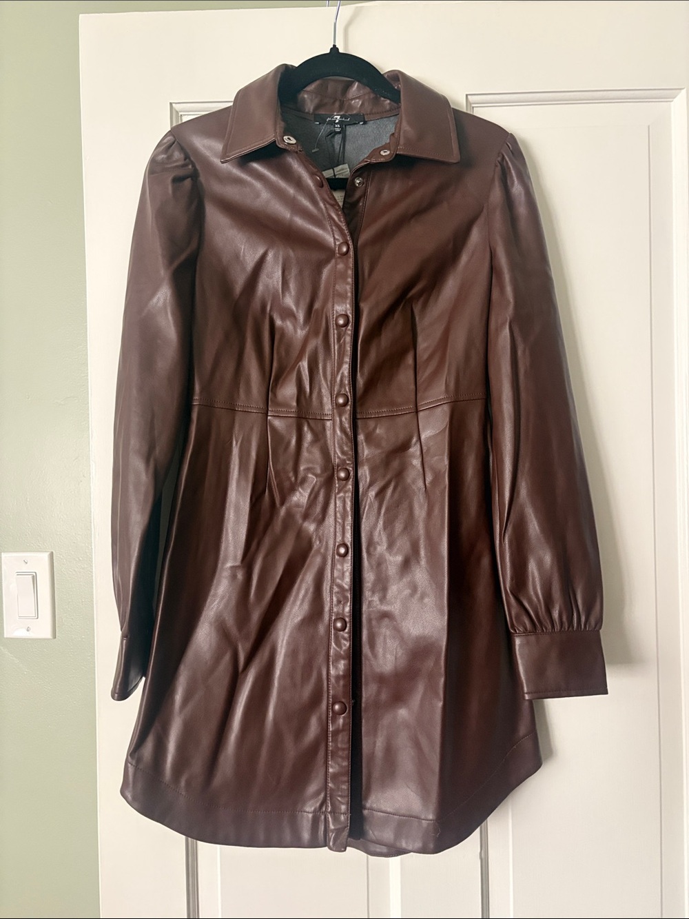 7 for all Mankind Brown Faux Leather Button-Front Coat